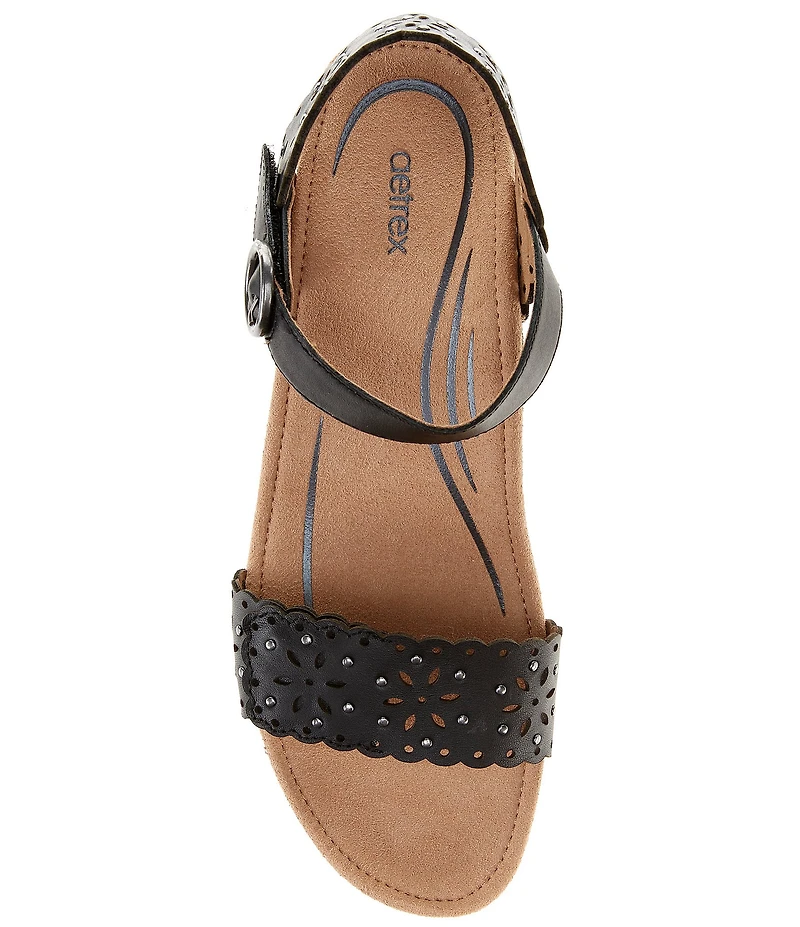 Aetrex Sydney Floral Perforated Leather Espadrille Platform Wedge Sandals