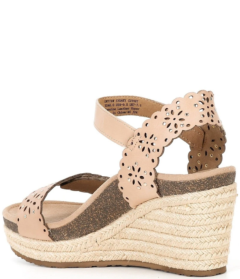 Aetrex Sydney Floral Perforated Leather Espadrille Platform Wedge Sandals