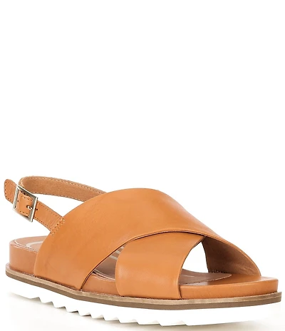 Aetrex Thea Leather Crisscross Detail Slingback Sandals