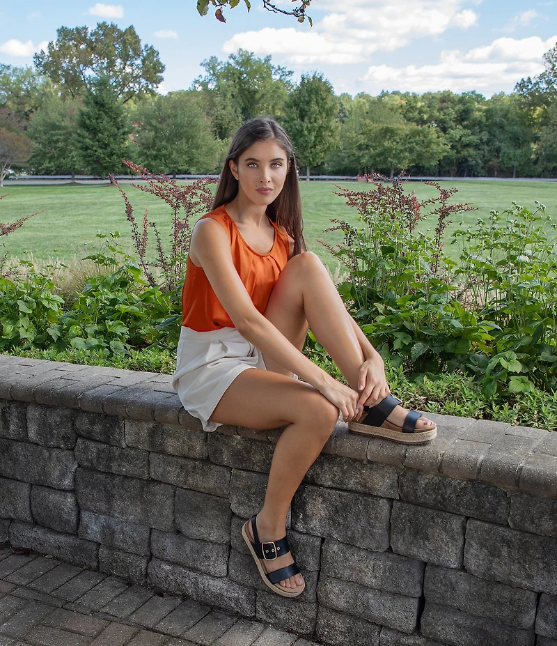 Aetrex Vania Leather Flatform Ankle Strap Sandals