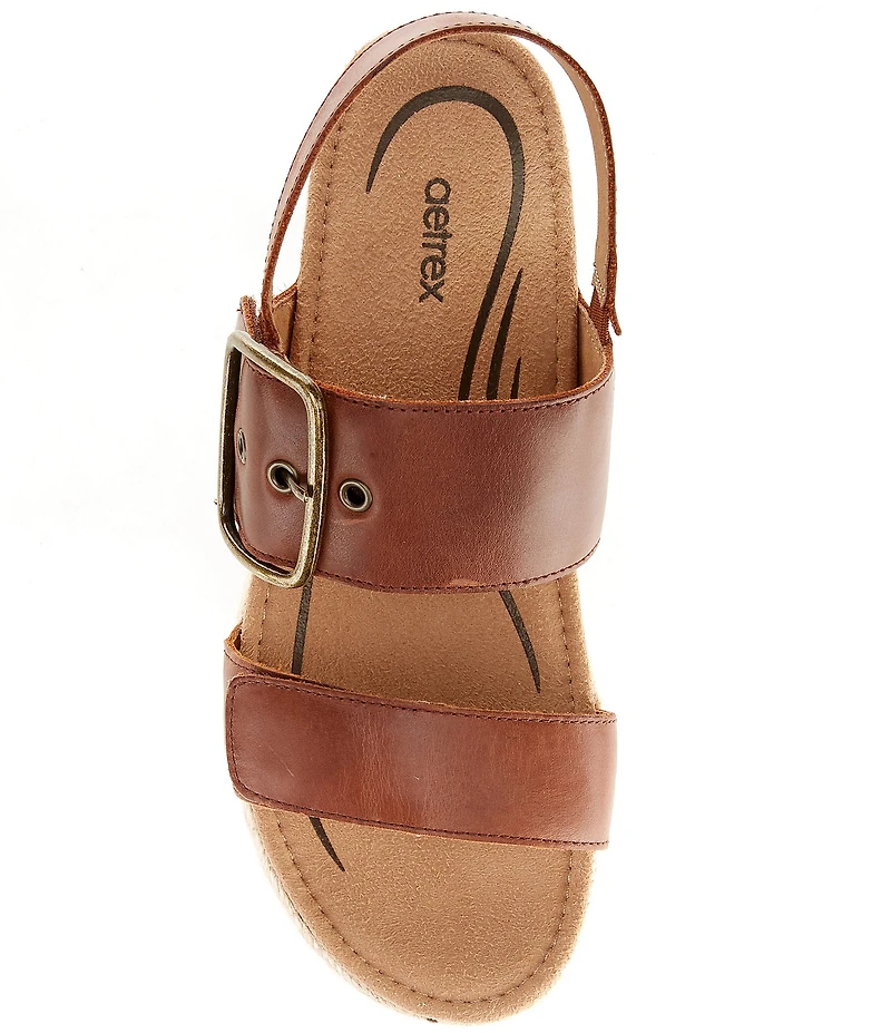 Aetrex Vania Leather Flatform Ankle Strap Sandals