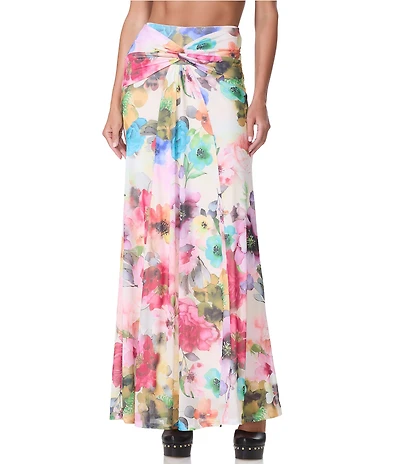 AFRM Amirah Watercolor Blossom Printed Coordinating Mesh Bodycon Maxi Skirt