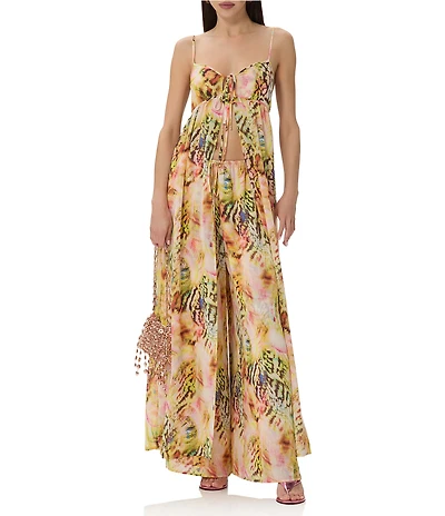 AFRM Anton Printed Scoop Neck Sleeveless Open Front Georgette Maxi Vest