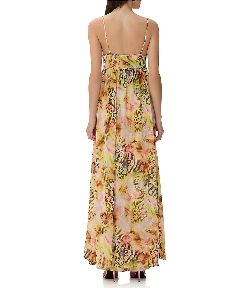 AFRM Anton Printed Scoop Neck Sleeveless Open Front Georgette Maxi Vest