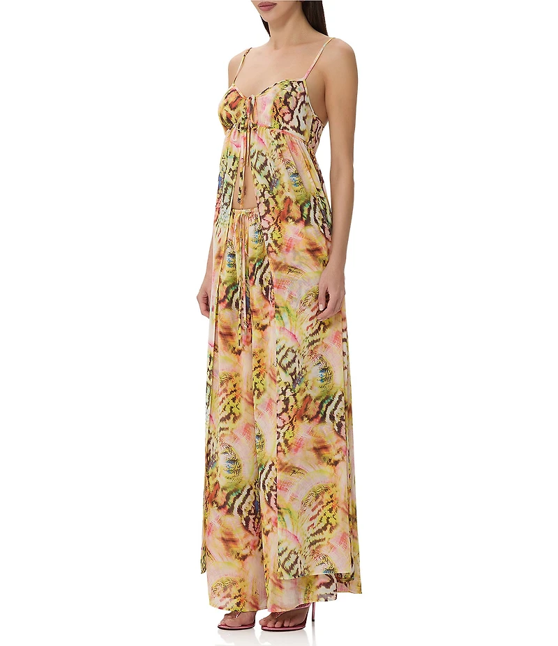 AFRM Anton Printed Scoop Neck Sleeveless Open Front Georgette Maxi Vest