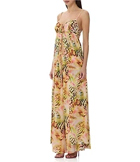 AFRM Anton Printed Scoop Neck Sleeveless Open Front Georgette Maxi Vest
