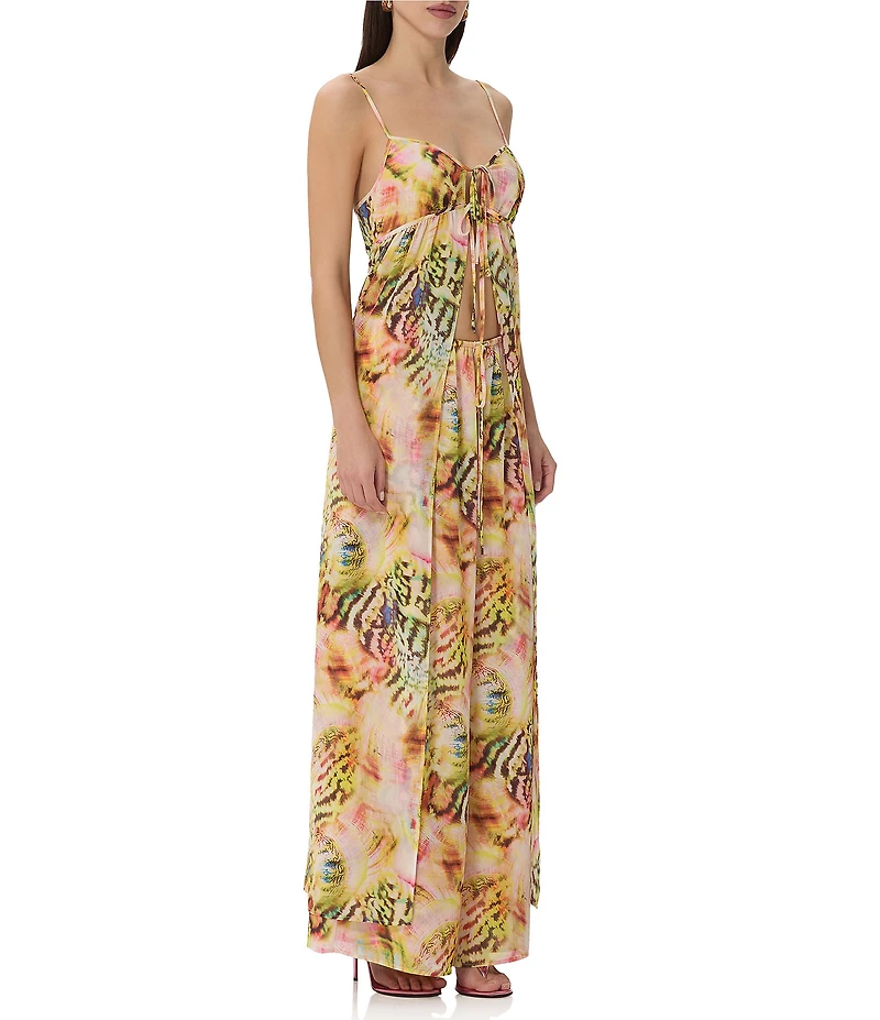 AFRM Anton Printed Scoop Neck Sleeveless Open Front Georgette Maxi Vest