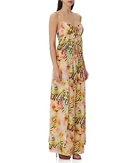 AFRM Anton Printed Scoop Neck Sleeveless Open Front Georgette Maxi Vest