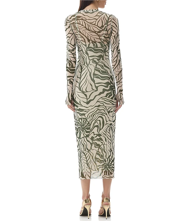 chinese dress ladies Bronze Long Sleeve Plisse Mesh Dress – Dressbarn main image 1