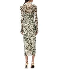 AFRM Ashland Printed Mesh Crew Neck Long Sleeves Midi Dress