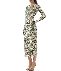 AFRM Ashland Printed Mesh Crew Neck Long Sleeves Midi Dress