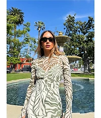 AFRM Ashland Printed Mesh Crew Neck Long Sleeves Midi Dress