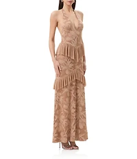 AFRM Athens Crochet Floral Lace Halter Neck Sleeveless Maxi Dress