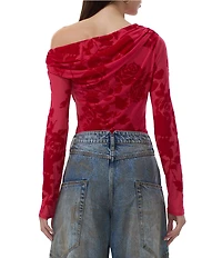 AFRM Barry Floral Flocked Mesh Off-the-Shoulder Long Sleeve Top