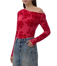 AFRM Barry Floral Flocked Mesh Off-the-Shoulder Long Sleeve Top