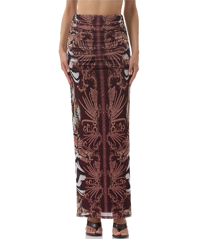 AFRM Bevin Printed High Waisted Mesh Coordinating Maxi Skirt
