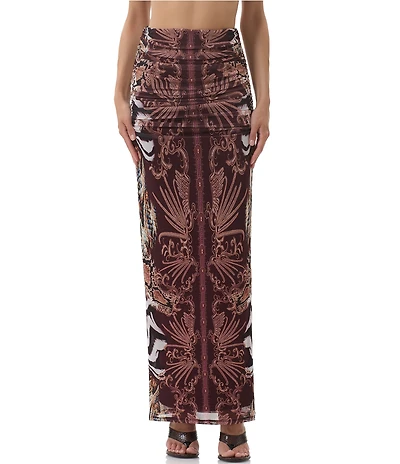 AFRM Bevin Printed High Waisted Mesh Coordinating Maxi Skirt