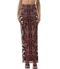 AFRM Bevin Printed High Waisted Mesh Coordinating Maxi Skirt