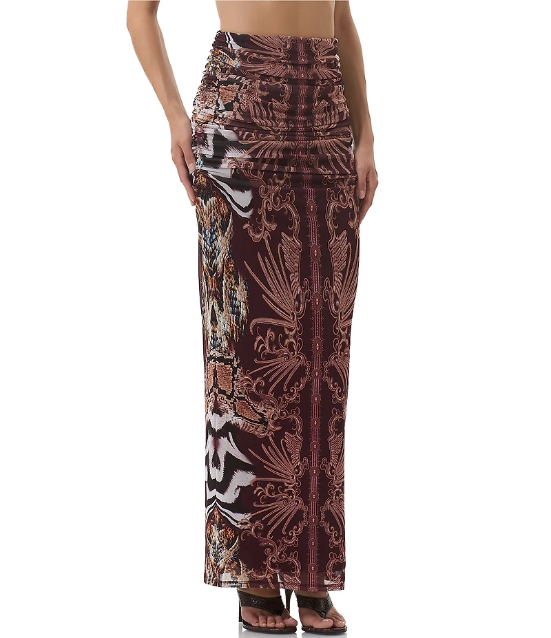 AFRM Bevin Printed High Waisted Mesh Coordinating Maxi Skirt