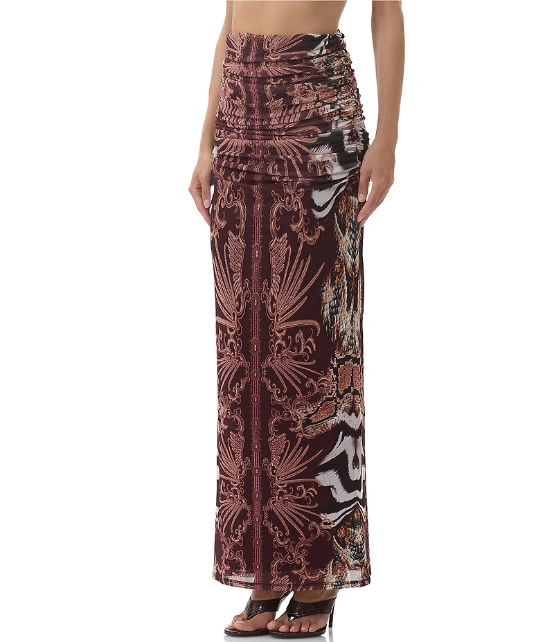 AFRM Bevin Printed High Waisted Mesh Coordinating Maxi Skirt