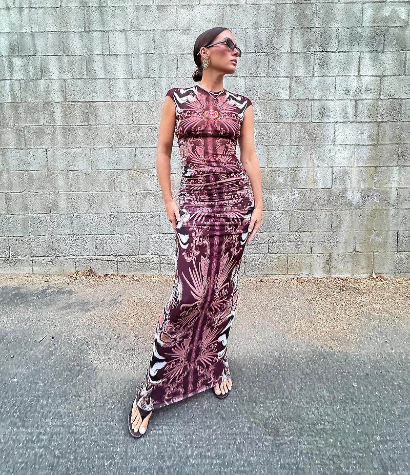 AFRM Bevin Printed High Waisted Mesh Coordinating Maxi Skirt