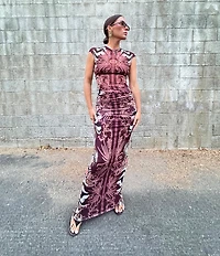 AFRM Bevin Printed High Waisted Mesh Coordinating Maxi Skirt