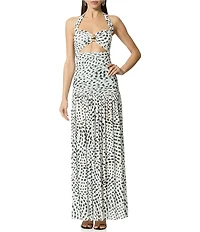 AFRM Blane Hardware Dot Printed Halter Neck Sleeveless Power Mesh Maxi Dress