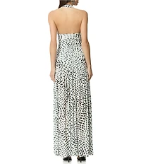 AFRM Blane Hardware Dot Printed Halter Neck Sleeveless Power Mesh Maxi Dress