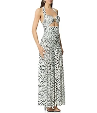 AFRM Blane Hardware Dot Printed Halter Neck Sleeveless Power Mesh Maxi Dress