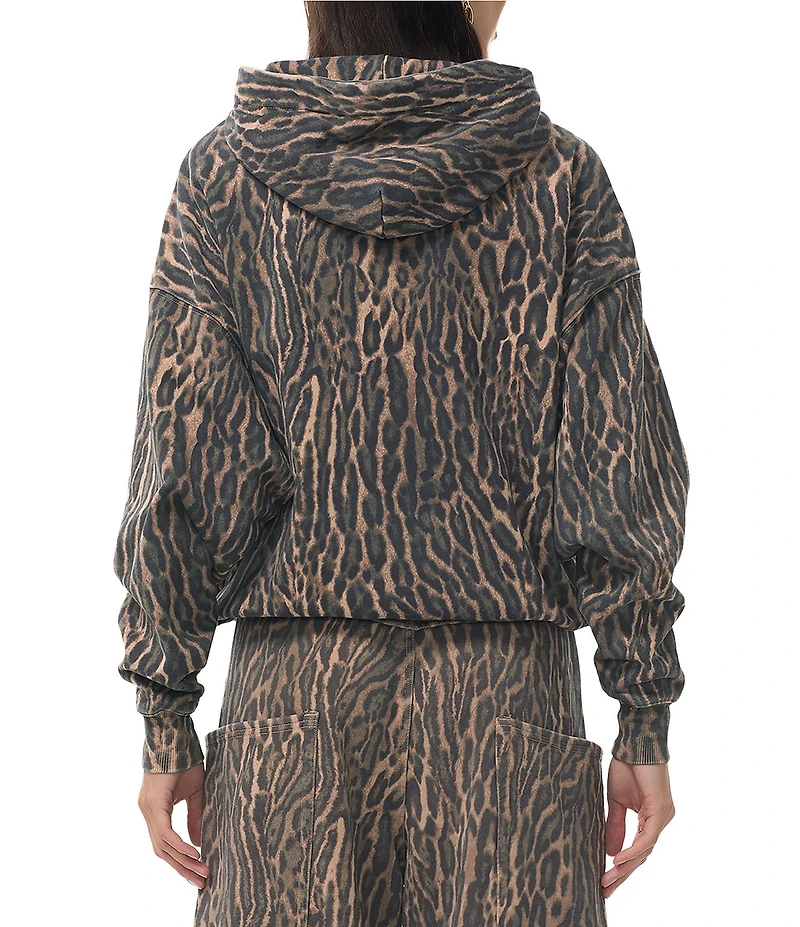 AFRM Cameron Leopard Print Logo Zip Up Hoodie