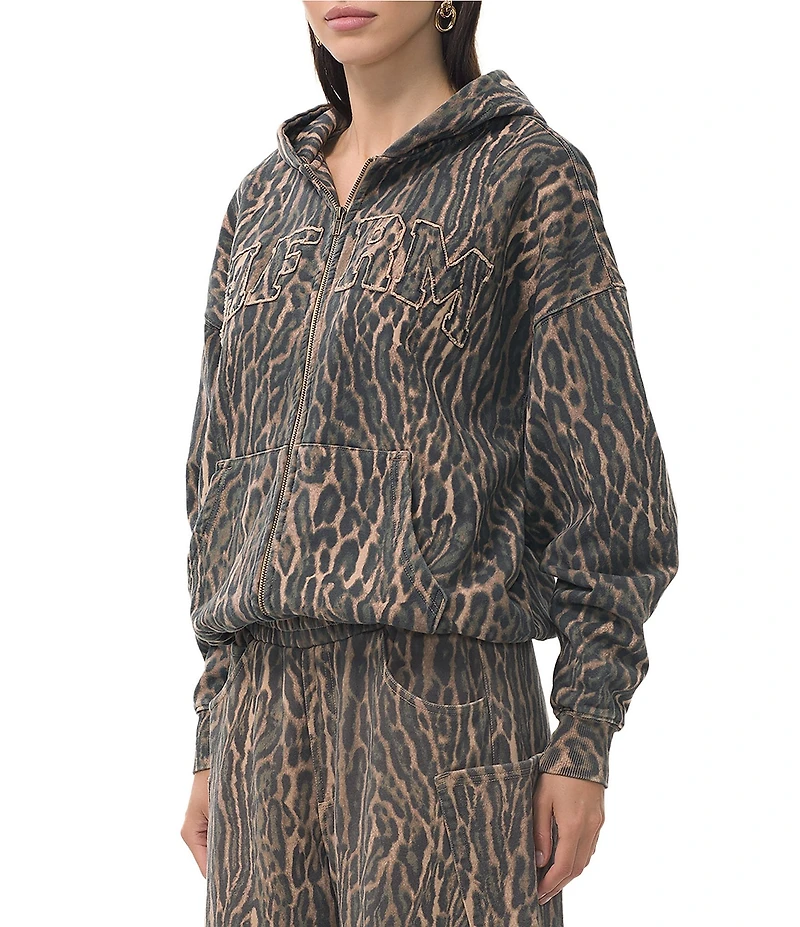 AFRM Cameron Leopard Print Logo Zip Up Hoodie