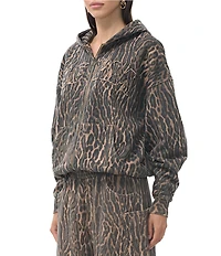AFRM Cameron Leopard Print Logo Zip Up Hoodie