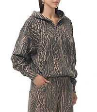 AFRM Cameron Leopard Print Logo Zip Up Hoodie