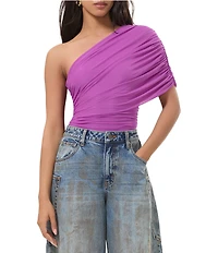 AFRM Campbell One Shoulder Drape Mesh Top
