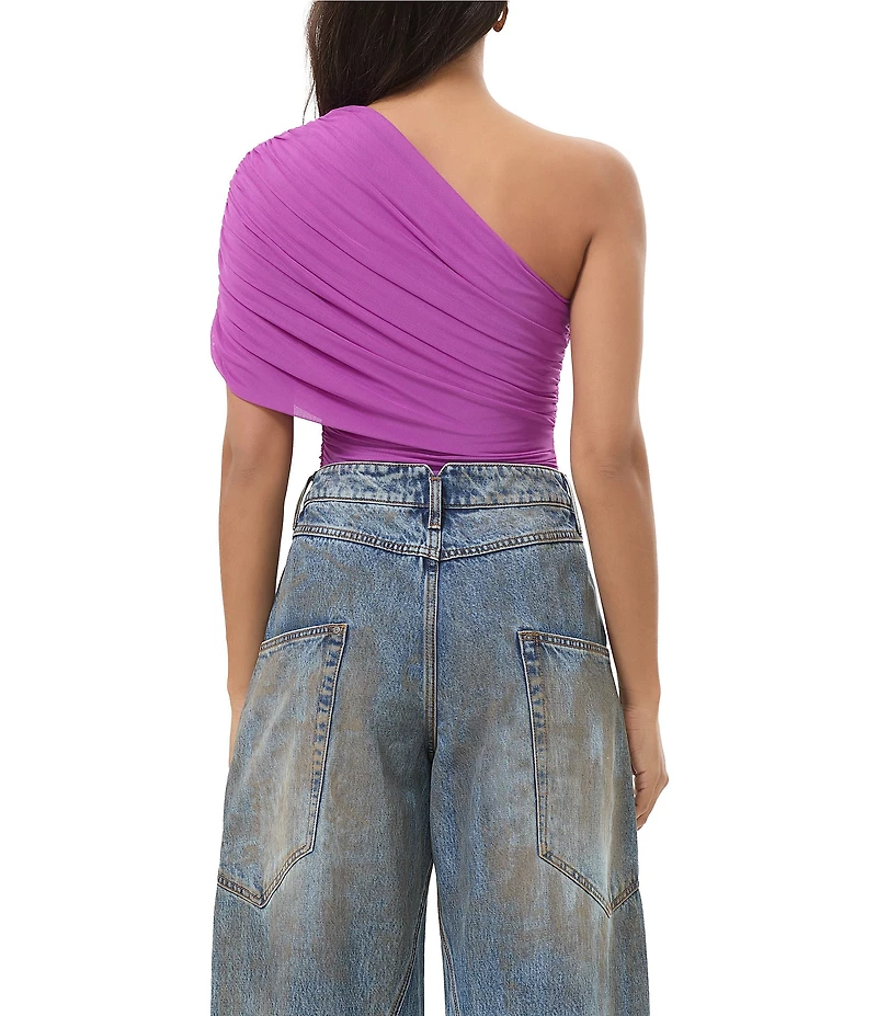 AFRM Campbell One Shoulder Drape Mesh Top