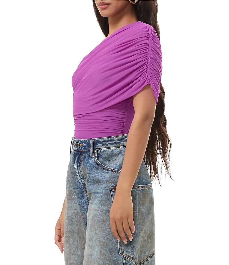 AFRM Campbell One Shoulder Drape Mesh Top