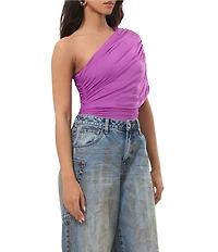 AFRM Campbell One Shoulder Drape Mesh Top