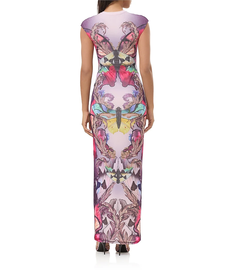 AFRM Cody Butterfly Print Crew Neck Short Sleeve Maxi Dress