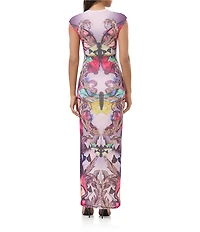 AFRM Cody Butterfly Print Crew Neck Short Sleeve Maxi Dress