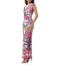 AFRM Cody Butterfly Print Crew Neck Short Sleeve Maxi Dress