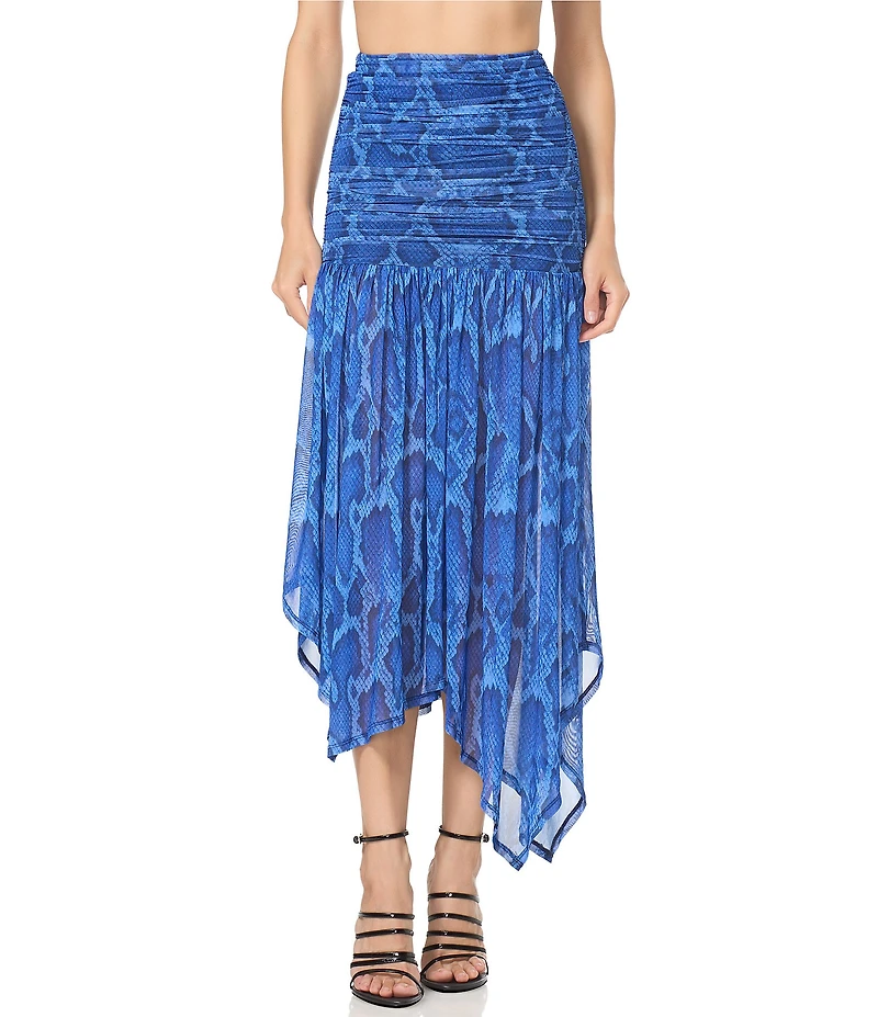 AFRM Coordinating Estella Shark Bite Snake Print Mesh Midi Skirt