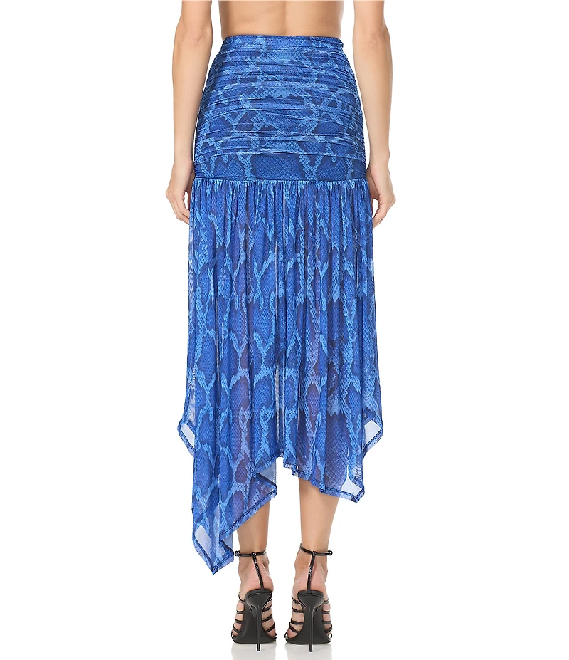 AFRM Coordinating Estella Shark Bite Snake Print Mesh Midi Skirt