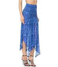 AFRM Coordinating Estella Shark Bite Snake Print Mesh Maxi Skirt