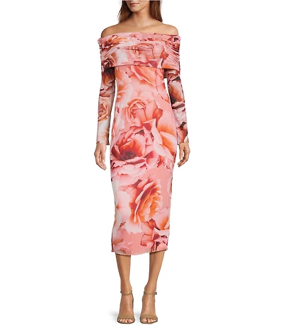 AFRM Cornelia Floral Print Off-The-Shoulder Long Sleeve Midi Dress