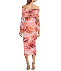 AFRM Cornelia Floral Print Off-The-Shoulder Long Sleeve Midi Dress