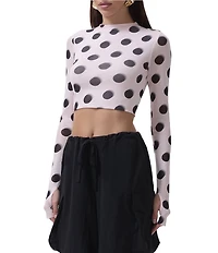 AFRM Eleni Dot Pattern Mock Neck Long Sleeve Mesh Knit Top