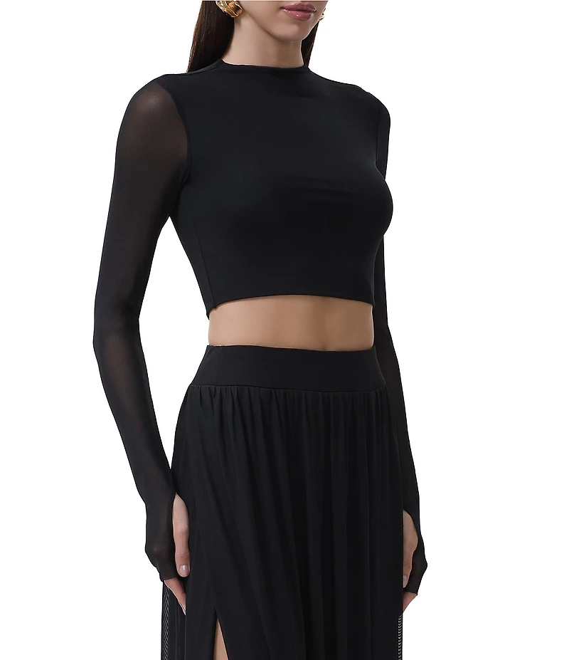 AFRM Eleni Mock Neck Long Sleeve Mesh Knit Top