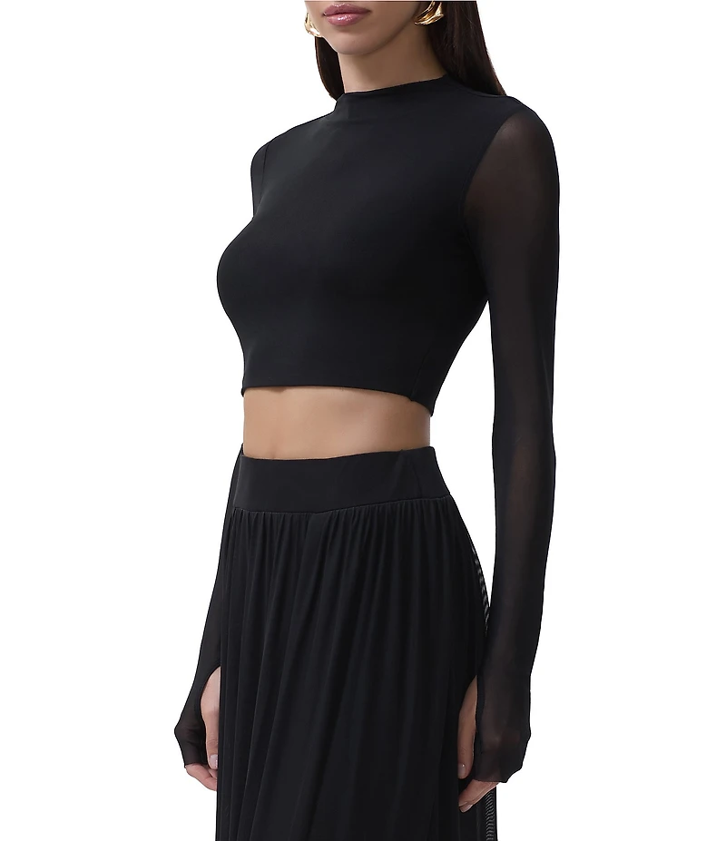 AFRM Eleni Mock Neck Long Sleeve Mesh Knit Top