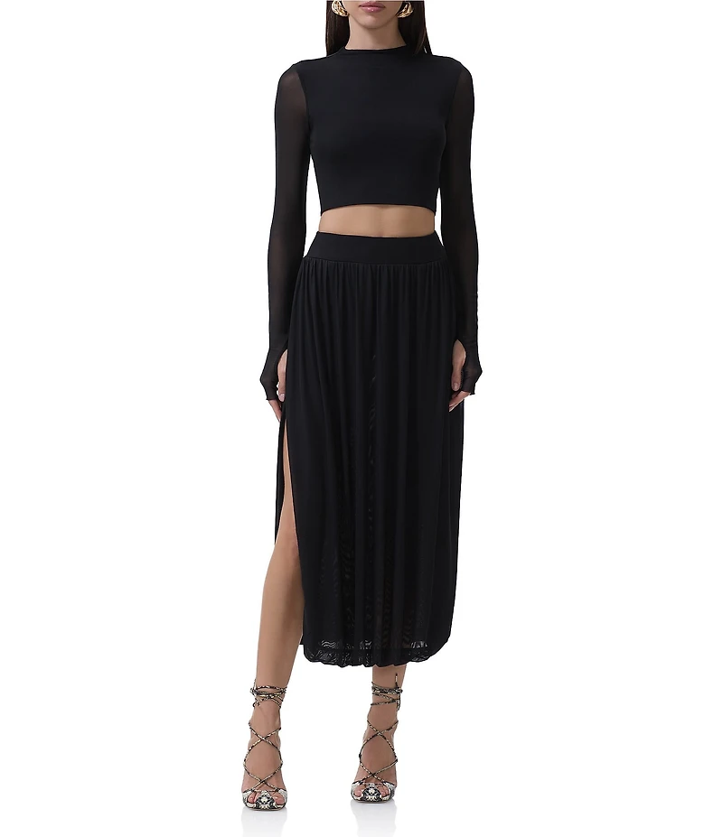 AFRM Eleni Mock Neck Long Sleeve Mesh Knit Top