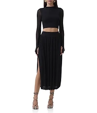 AFRM Eleni Mock Neck Long Sleeve Mesh Knit Top